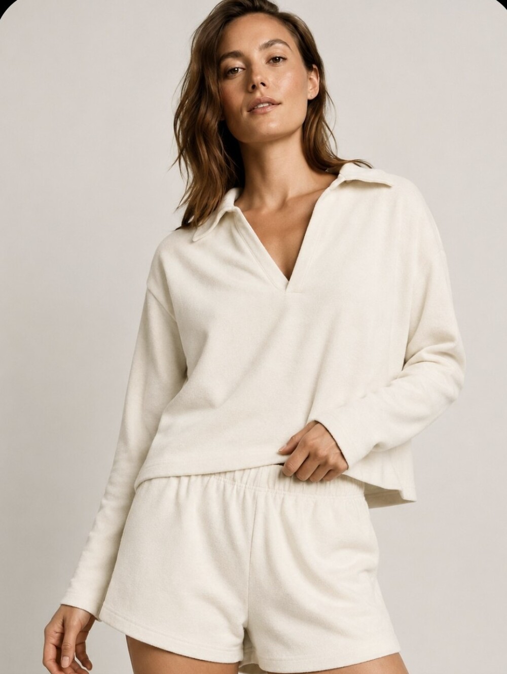Perfect White Tee Alison Tennessee Jersey Collared Top Ivory Medium NWT